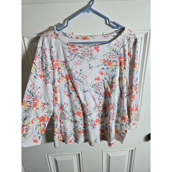 Charter Club Tops - Charter Club XL Soft Floral Casual Top 100% Pima Cotton Boat Neck 3/4 Sleeve